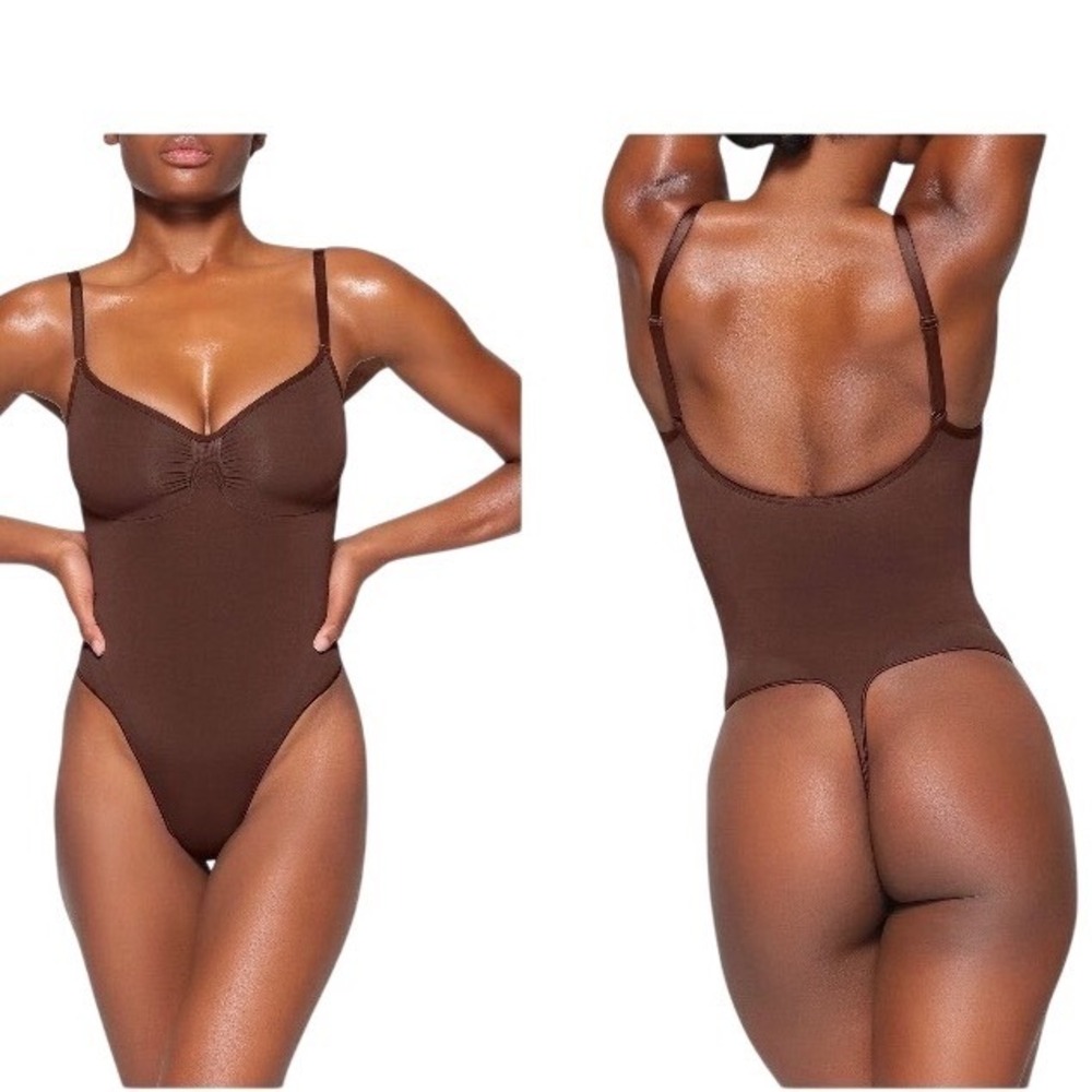 SKIMS Seamless Sculpt Thong Bodysuit Cocoa Brown XL Shapewear LowBack